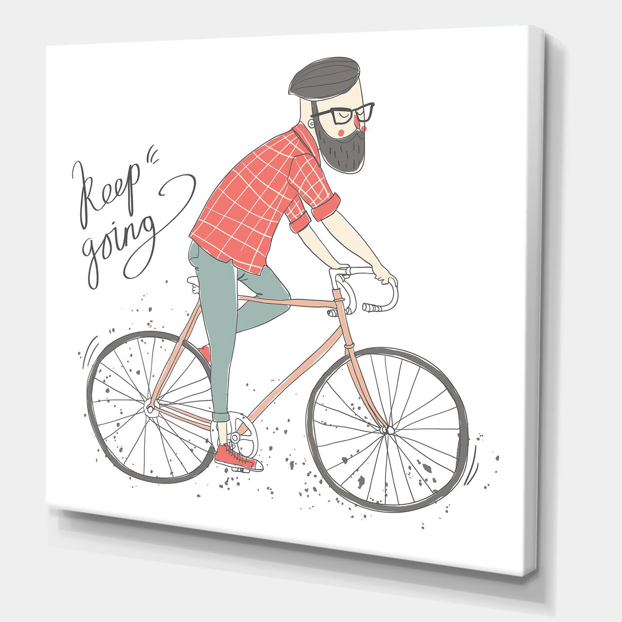Designart - Hipster Man On A Bicycle - Children's Art Canvas Wall Art Print